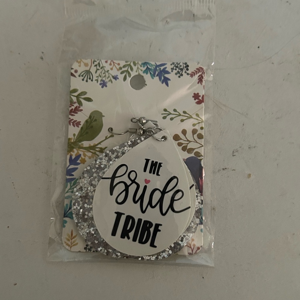 Silver Glitter 'The Bride Tribe' Earrings